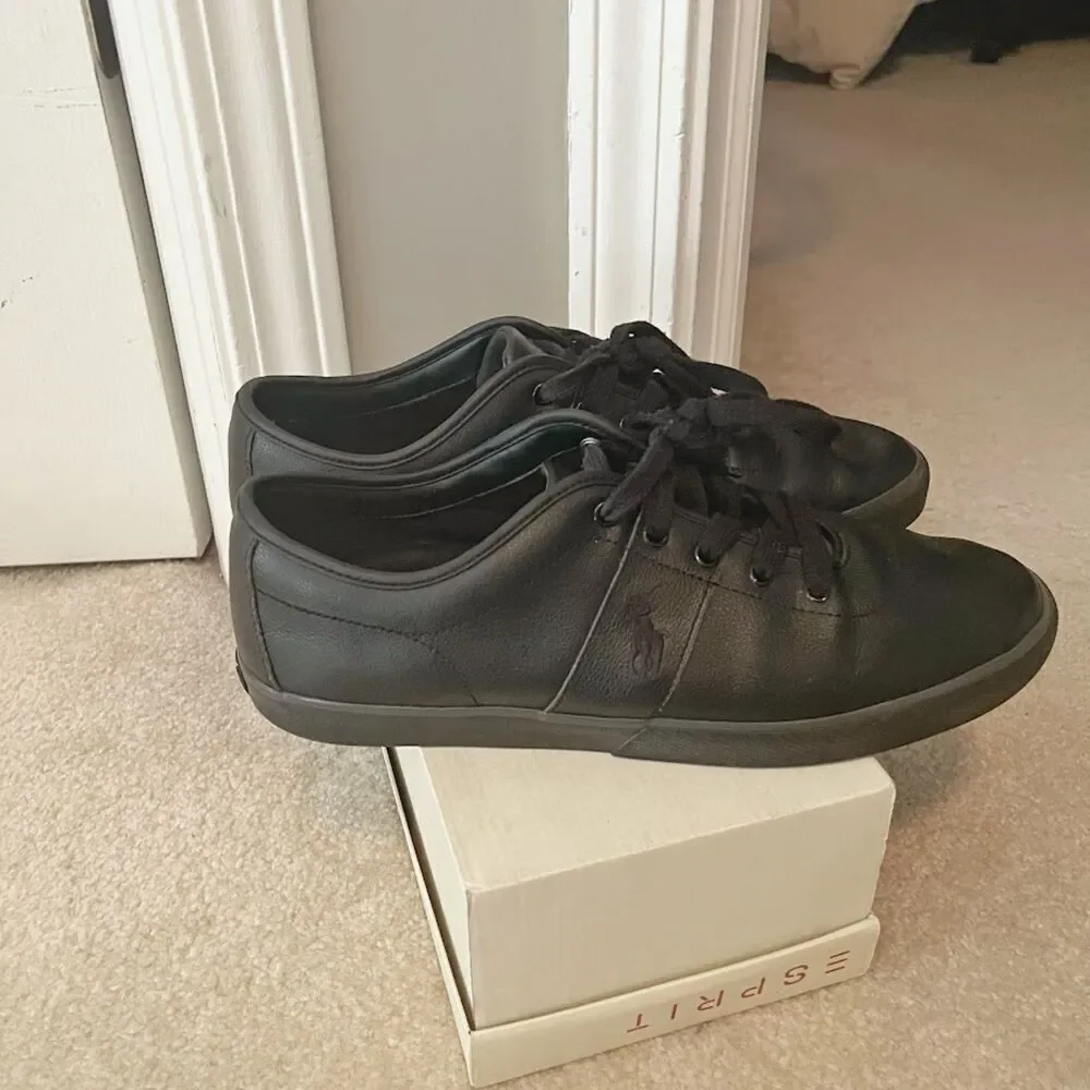 Polo Ralph Lauren Halford Leather Cushioned Lace Up Comfy Walking Sneakers